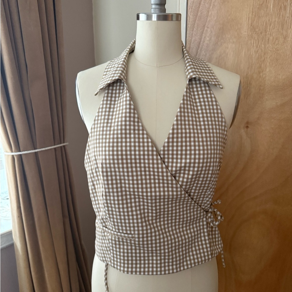 ZARA Gingham Wrap Halter Top